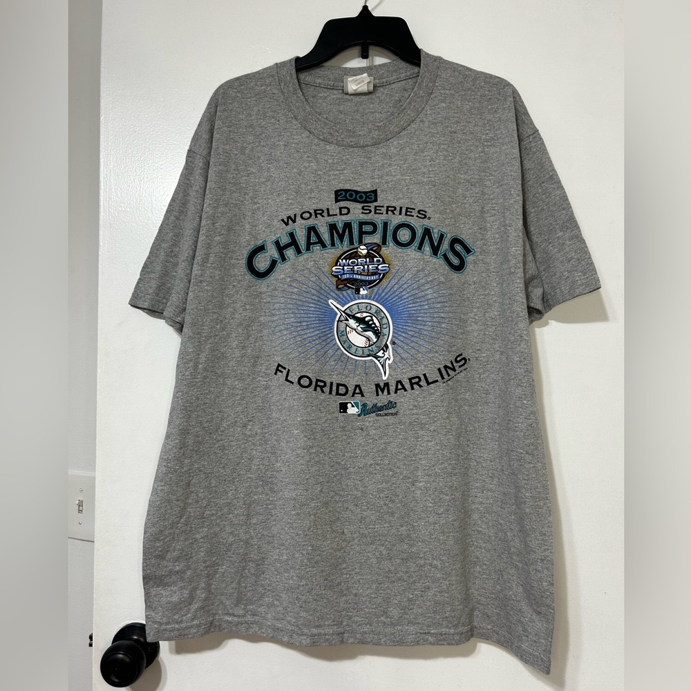 Vintage Lee 2003 Florida Marlins World Series Champions Rings T-Shirt  Size L